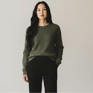 Moral Fiber Green Knit Sweater. Lace-Up Sleeves. Crew Neck. High/Low. Large #414